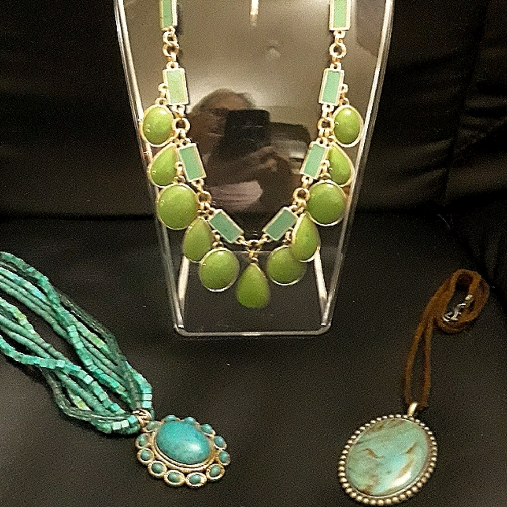 Liz Claiborne necklace on stand, 2 turquoise Necklaces all for $30